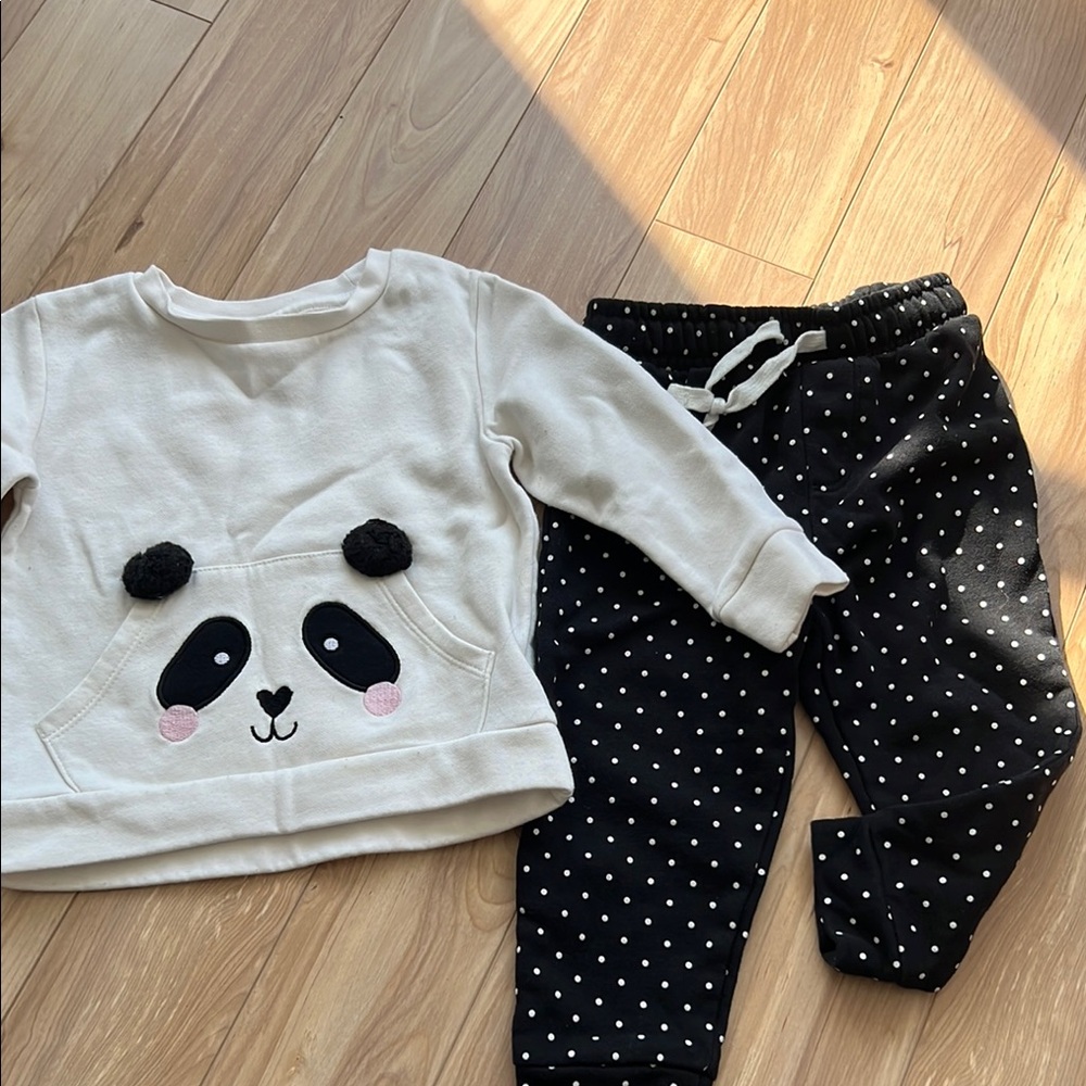 Cozy Cream and Black Matching Set with Panda Charm